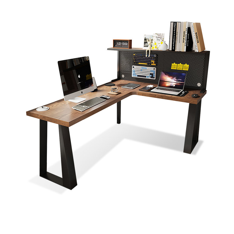 Bureau en bois massif brun et noir en forme de L, Oui, H 29,53 po x l 62,99 po x P 47,24 po