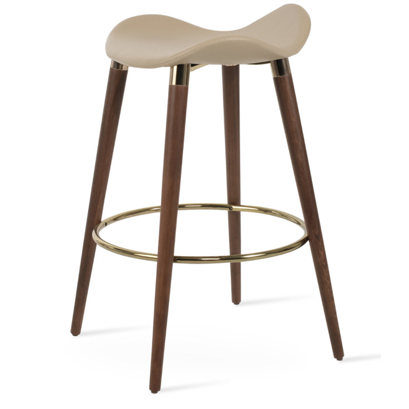 Falcon DR Wood Stool, Beige, Brown/Gold, Short Stool (23.5" Seat Height)