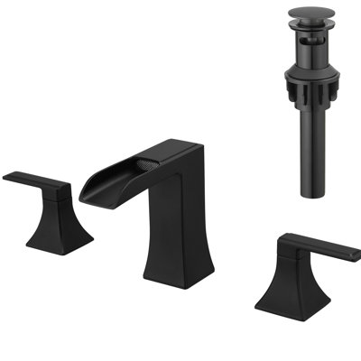 Robinet de lavabo surdimensionné de 8 pouces, noir avec poignée à levier double et tuyau pour salle de bain 3 trous, cartouche de vidange en céramique