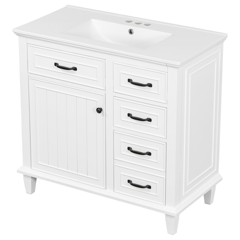 Meuble-lavabo 36 po avec comptoir en céramique, Noir, Blanc