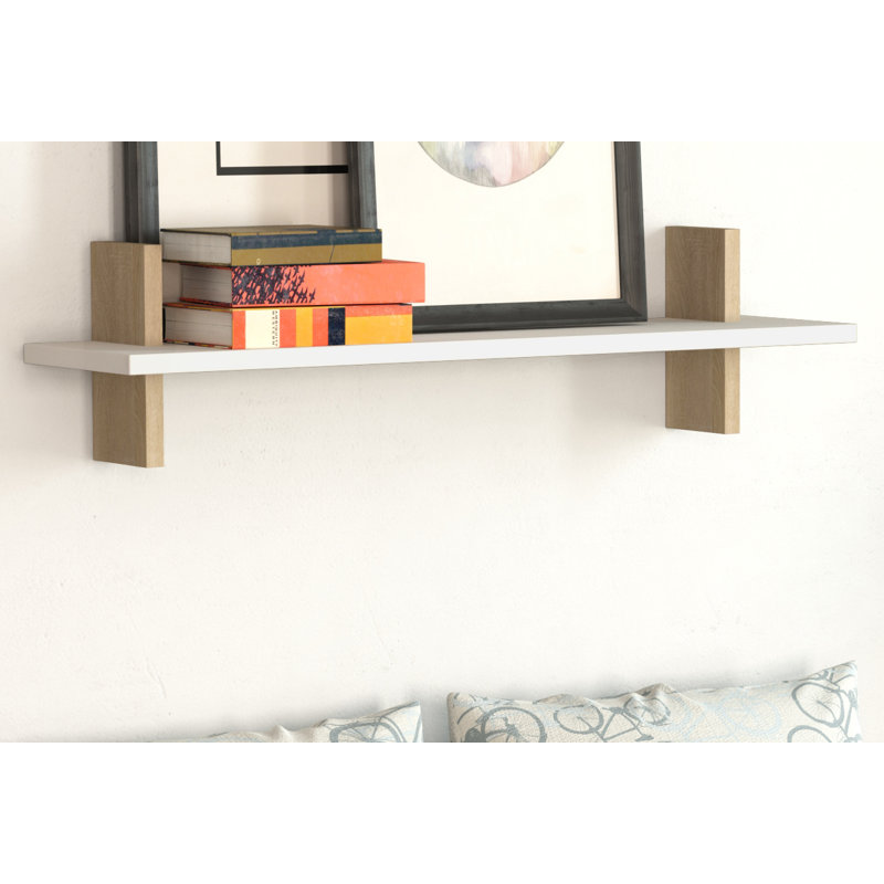 Ares Modern Wall Mounted Floating Shelf, White/Oak