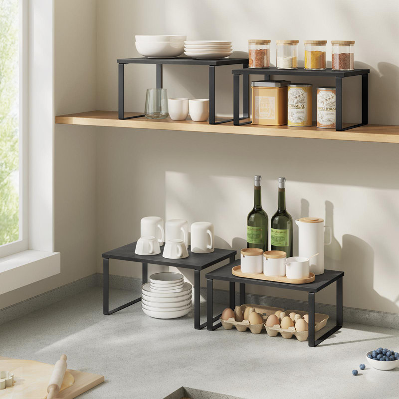 Stackable Cabinet Organizer Shelf (Set of 2), Black, 11.6" H x 11.7" W x 7.7" D