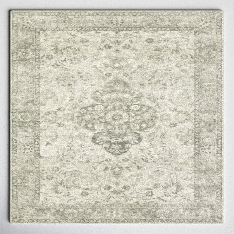 Oriental Area Rug in Ivory/Silver, Square 1'6"