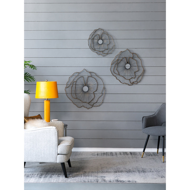 Ensemble de 3 fleurs murales en métal, sculpture florale transitionnelle pour l'entrée du vestibule