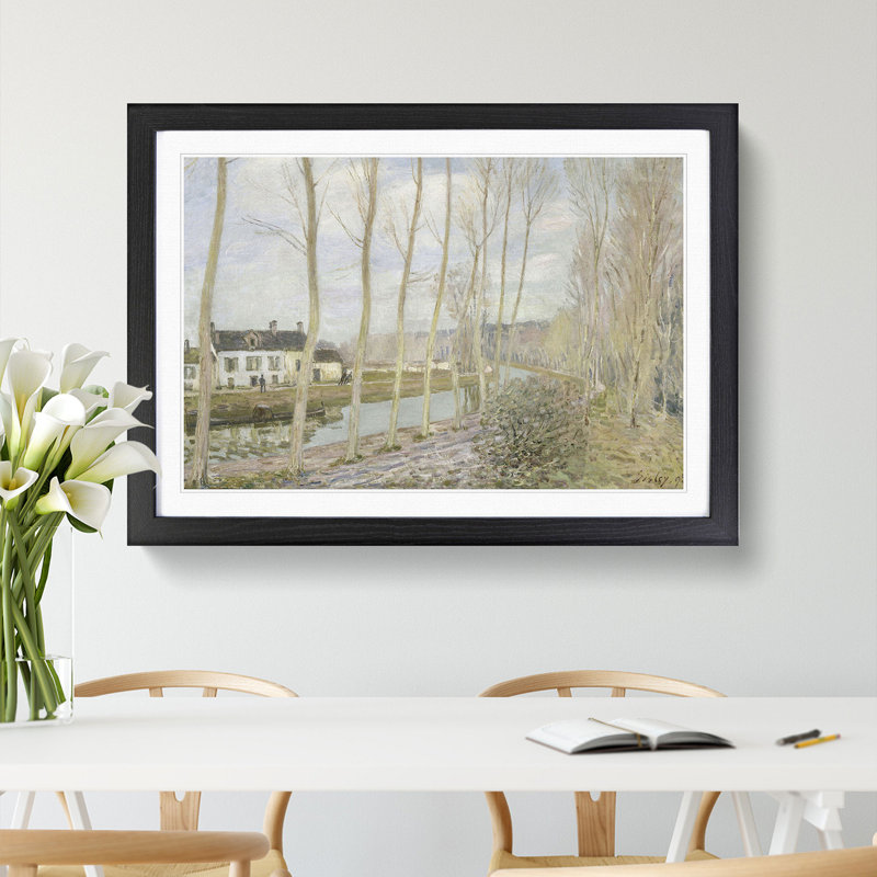 The Loings Canal by Alfred Sisley - Picture Frame Painting, Black, 48cm H x 65cm W x 2cm D
