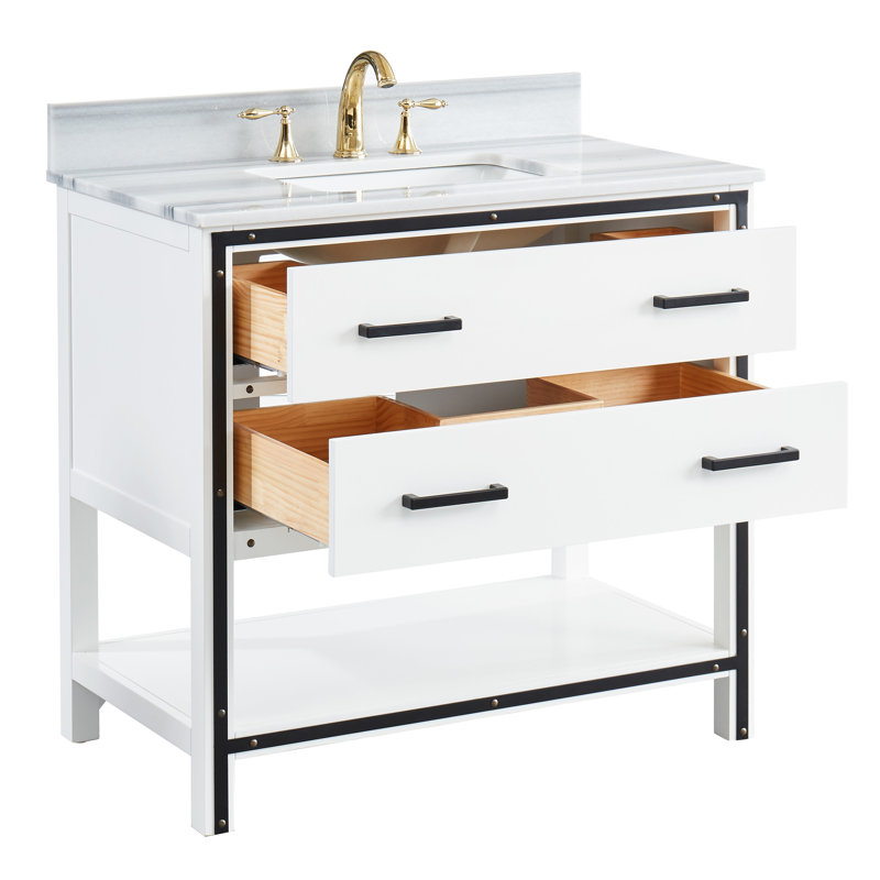 Meuble-lavabo simple 36 po avec plateau en marbre Paulita