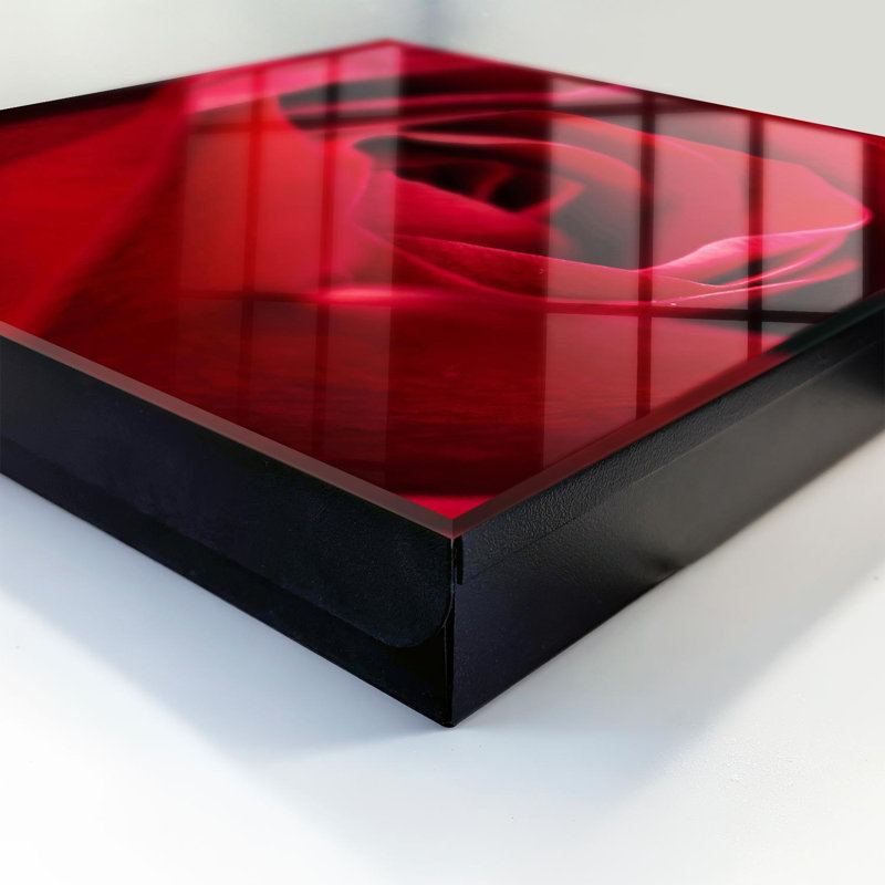 Decorative key box for wall, Opens to the left, 30x30x5, Black, Saturated reds and delicate rose petals, 