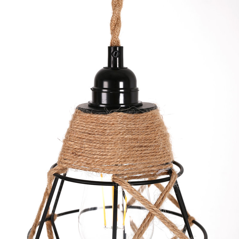 Herblain 1-Light Retro Diamond Plug-in Hand Woven Pendant Light with On/Off Switch