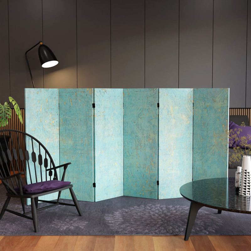 Wiens Turquoise Art Canvas Folding Screen, 4 ft
