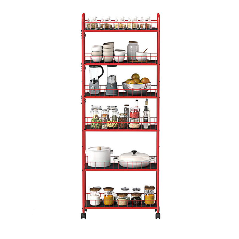Red 6 Tier Slim Rolling Storage Cart(No Include Stool)