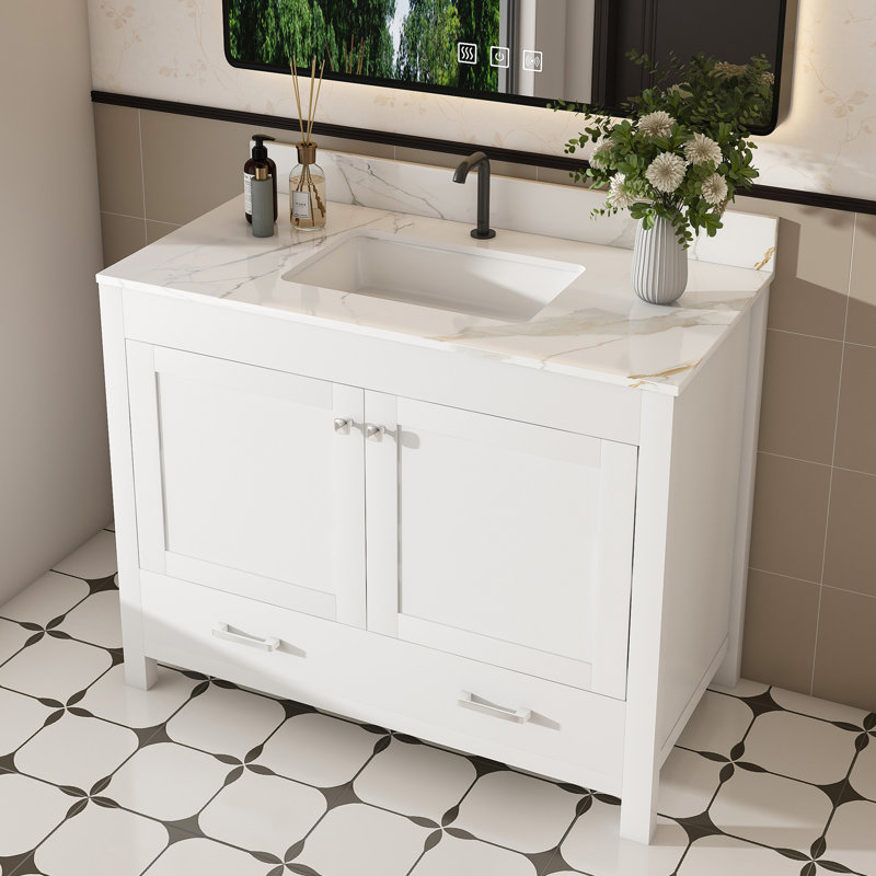 Modern 43" Artificial Marble Karalakin Bathroom Vanity Set - Multi-functional Cabinet with Drawer & Solid Frame