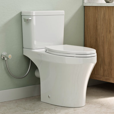 Toilette à sortie arrière MaceratingFlo avec réservoir, toilette deux pièces 18 pouces avec hauteur confortable, siège allongé, 1,28 GPF, siphon et tuyaux d'extension inclus