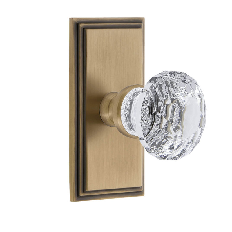 Grandeur Carré Short Plate With Brilliant Clear Crystal Knob, Vintage Brass