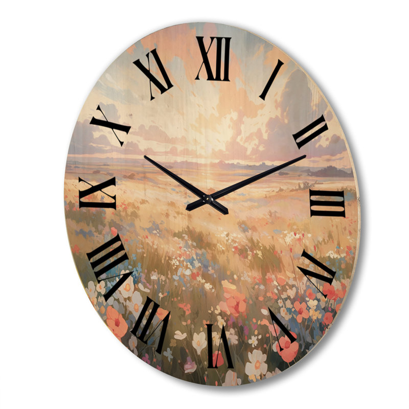 Horloge murale Coral Beige Wildflower Meadow, Très grand