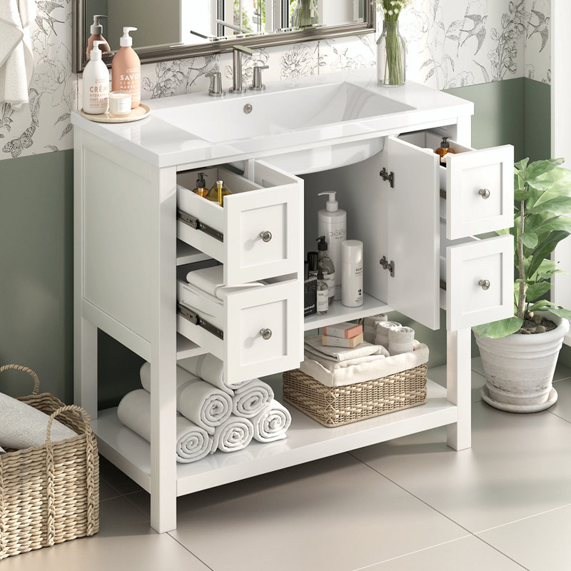 Meuble-lavabo 36 po avec lavabo encastré, Blanc