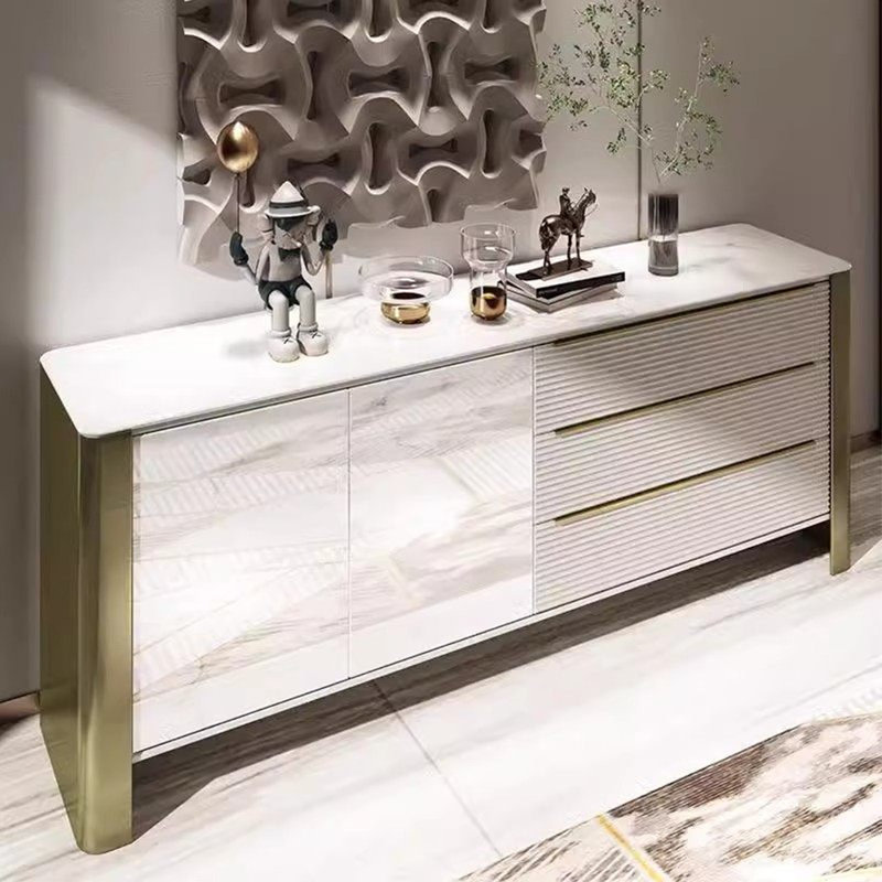 Armoire d'entrée de style luxueux, H 33,46 po x l 62,99 po x P 15,75 po, Doré / crème