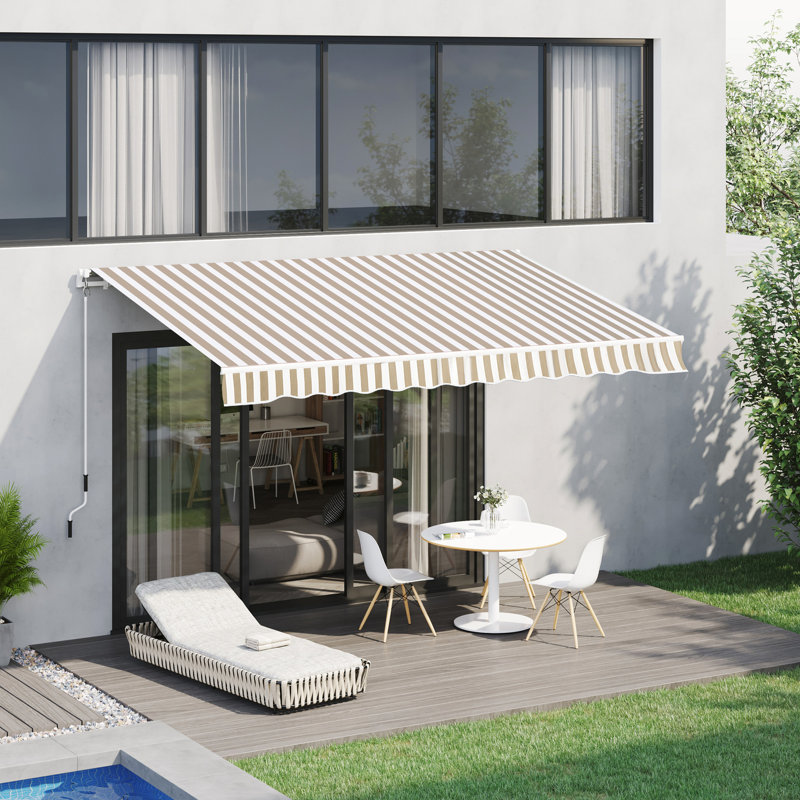 Auvent de balcon 12 'x 10' - Pare-soleil et eau, commande manuelle, cadre en aluminium, manivelle rétractable beige et blanche, tissu 280G / M, pour terrasse, balcon,