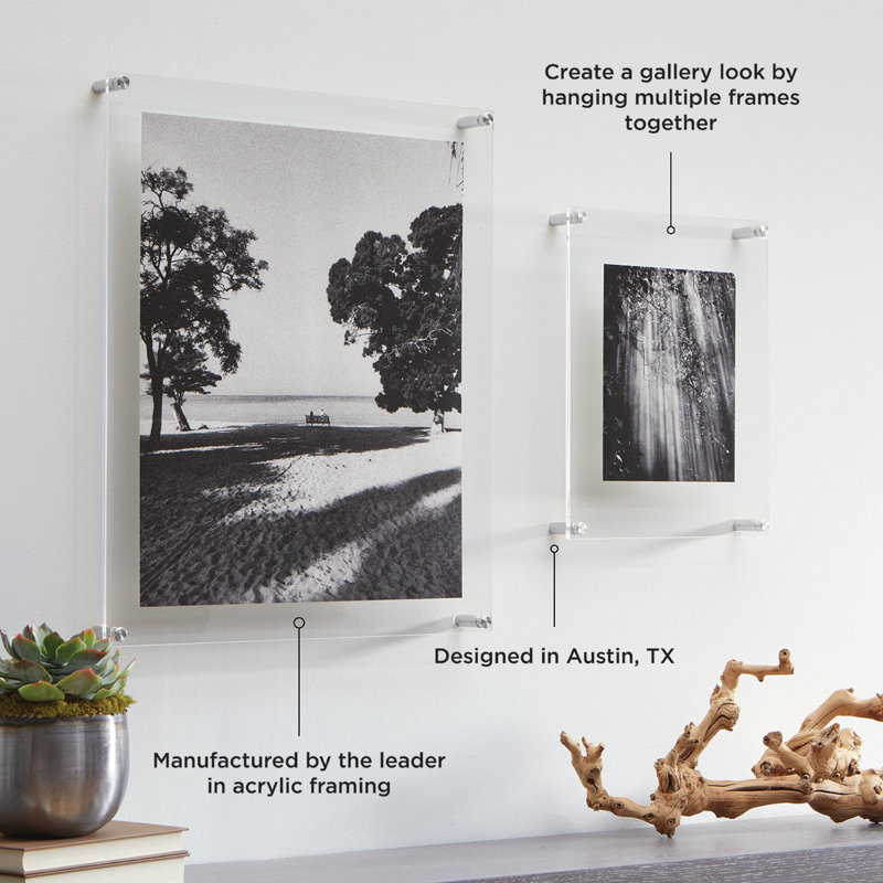 Double Panel Floating Acrylic Picture Frame, Silver, 4" W x 6" H -  5" W x 7" H
