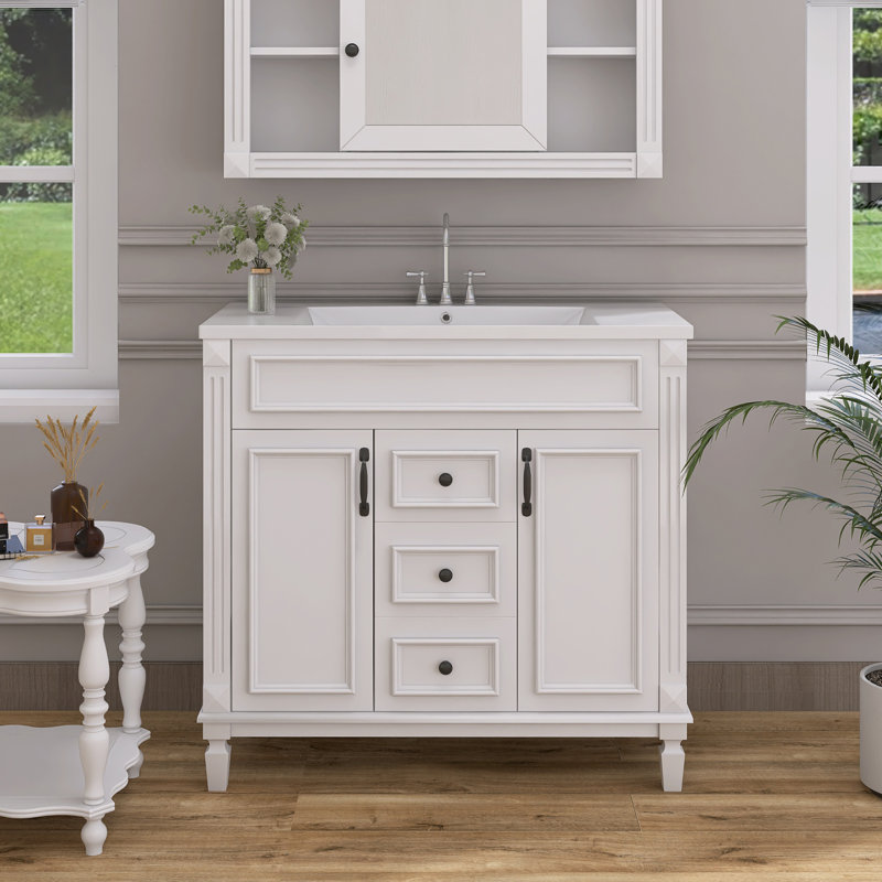 Shantana 35.9'' Single Bathroom Vanity with Ceramic Top, White