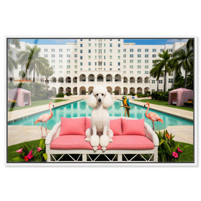 "Posh Poodle Palace", reproduction d'art acrylique encadrée par Notoriart, cadre blanc, H 11 po x l 16 po