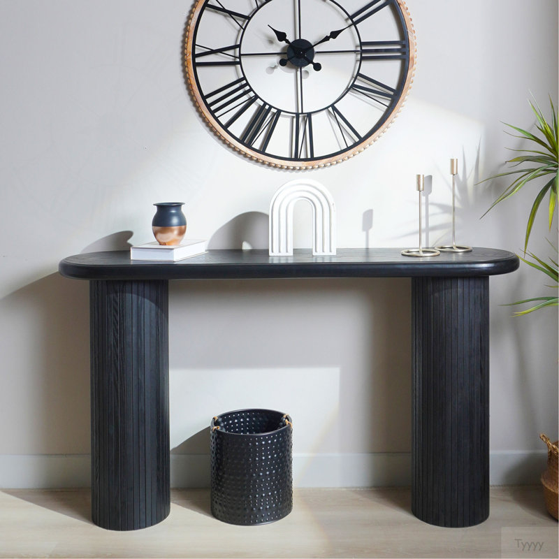 Console en bois, console noire moderne, table d'entrée cannelée l 56 po, table d'entrée noire