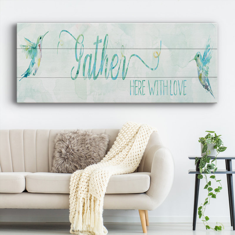 «Gather Here On Canvas», art textuel, H 20 po x l 50 po x P 1,5 po