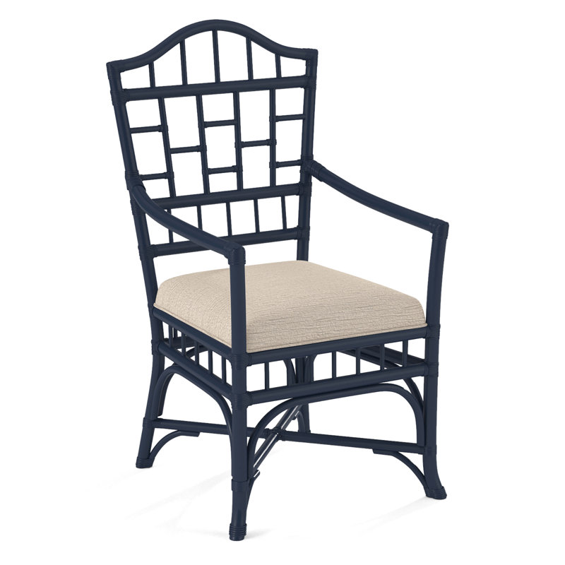 Chippendale Upholstered Arm Chair, Beige Performance Fabric; 0851-73, Navy