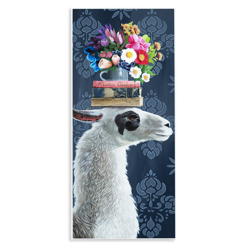 Plaque murale «Lama avec livre et arrangement floral», design par Heather Gauthier