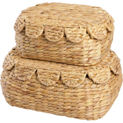 Round Wicker Storage Baskets with Lid, Rattan Basket Decorative Boxes, Woven Storage Box Hyacinth Basket