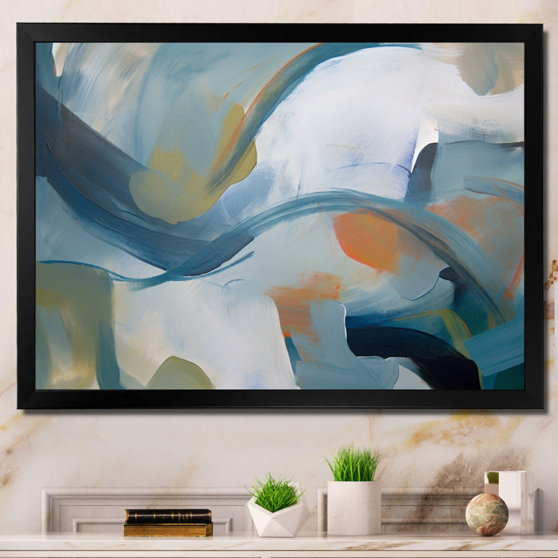 «Distant Horizon In Retro Shades Of Blue», peinture murale abstraite, Cadre photo noir, H 12 po x l 20 po x P 1 po