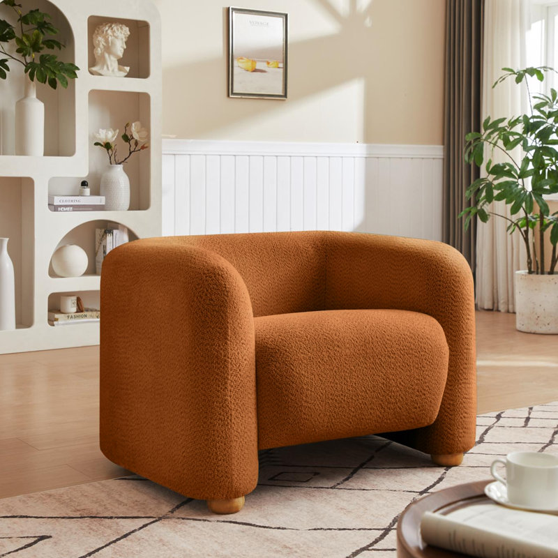 Aurae 40.25" Oversized Upholstered Modern Barrel Accent Chair, Tool-Free Assembly, Orange