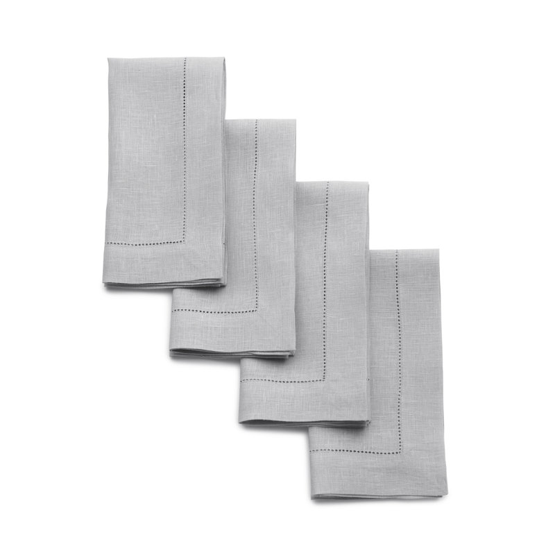 100% Pure Linen Hemstitch Dinner Napkins - Classic Hemstitch, Soft Grey