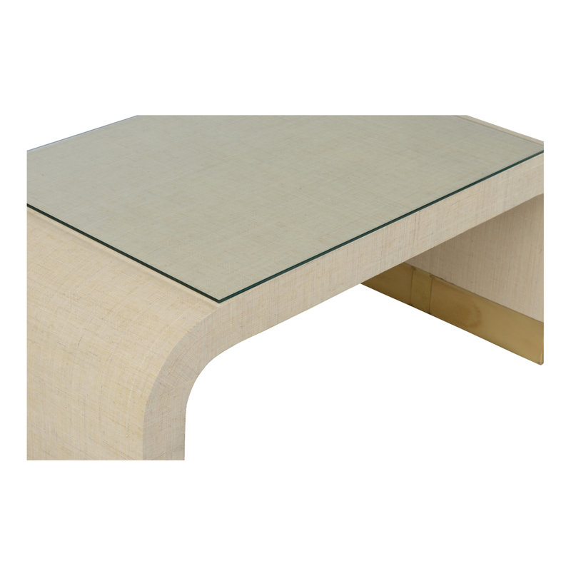 The Sensual Side Of Sleek Coffee Table, Clear Top/Antique Brass/Cream Base