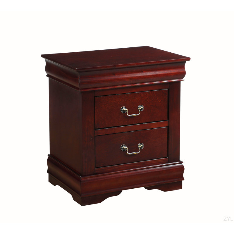 Gosford 2-Drawer Nightstand,Night Stand,End Table,Side Table 14" x 13" x 5" (Front)• Inner 11" x 12" x 4"H, Cherry