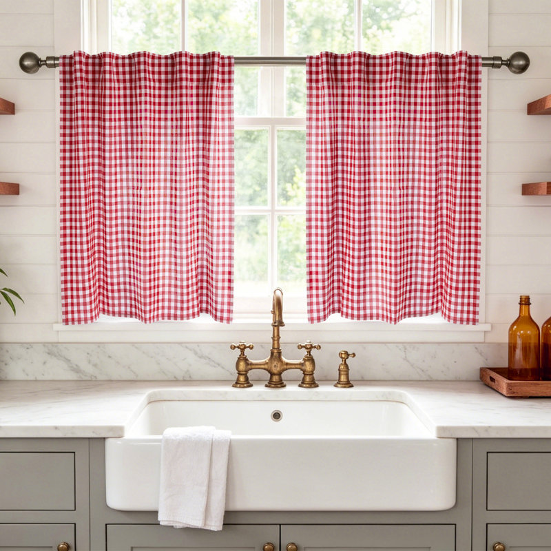 Rideaux de cuisine 100% coton, Rouge, L 30 po x L 30 po