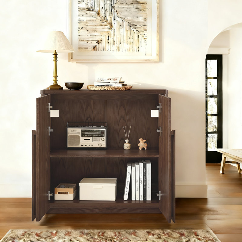  32'' Curved Sideboard Buffet Cabinet With Symmetrical Arch Doors for Living Room Accent, Bar, Kitchen, Walnut