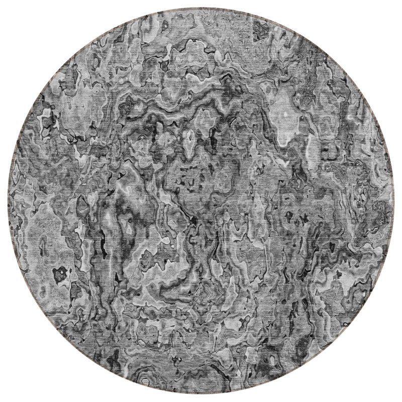 Tapis d'extérieur rond lavable gris anthracite et argent 8 pi