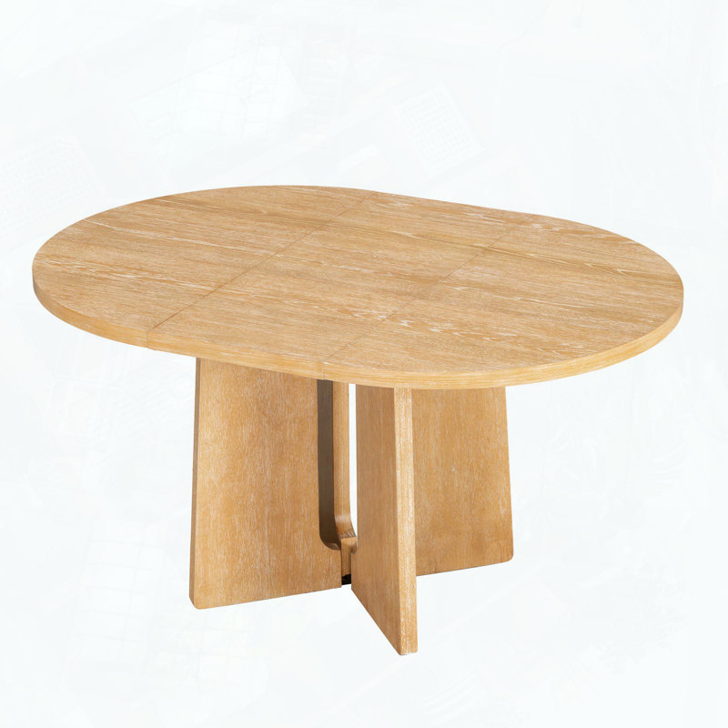 Table de salle à manger extensible ronde en bois massif avec rallonge, Naturel
