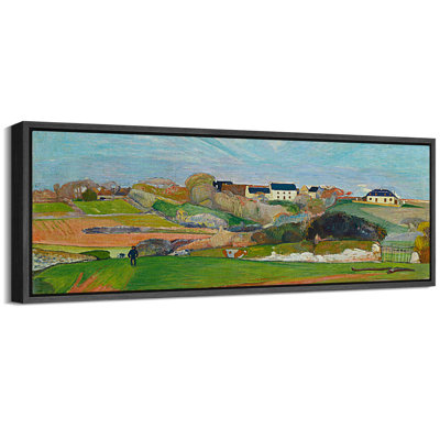 Rustic Countryside " Village On The Hill Vibrant Landscape Antique Retro Fine Art Illustrations Decorative Colorful "