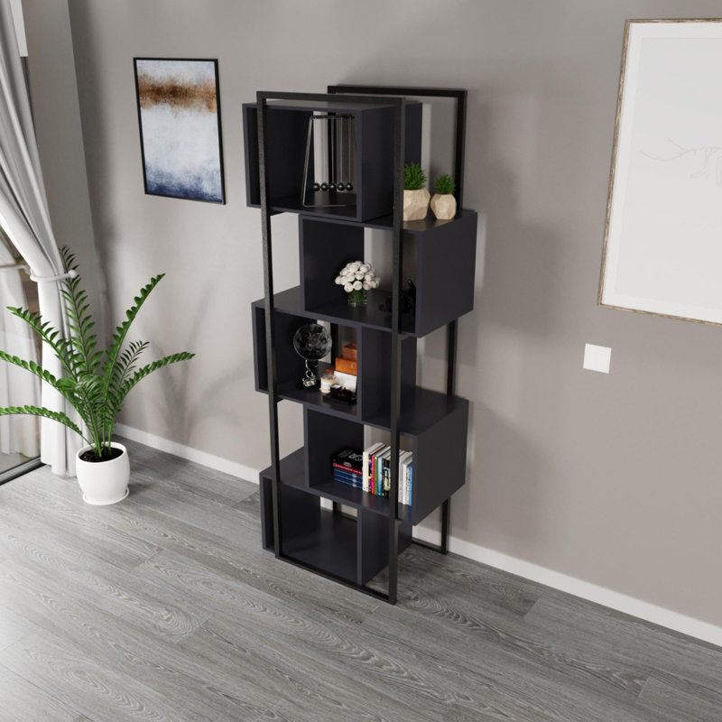Aliona 70cm W Metal Shelving Unit, Satin Black