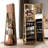 LED Light Jewellery Cabinet with Full Length Mirror 360° Swivel, Lockable Free Standing Mirror with Jewellery Storage, Inside Makeup Mirror, Rustic Brown