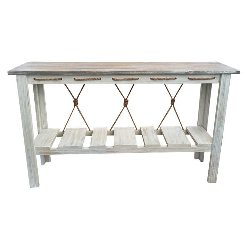 Table de canapé tout en bois avec corde nouée, Gris