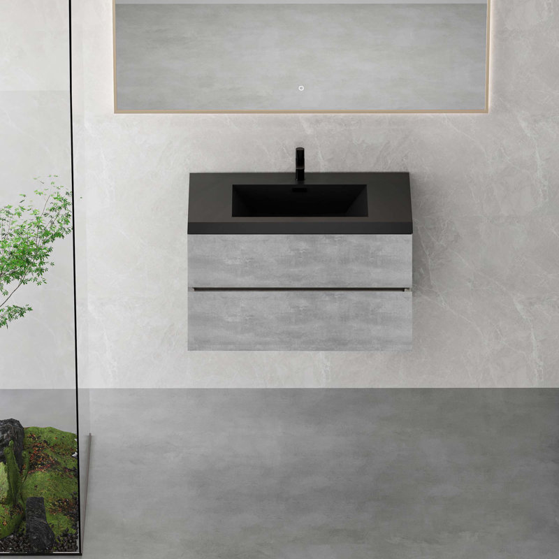 Meuble-lavabo flottant avec lavabo, meuble-lavabo mural moderne avec lavabos en quartz et tiroirs à fermeture en douceur