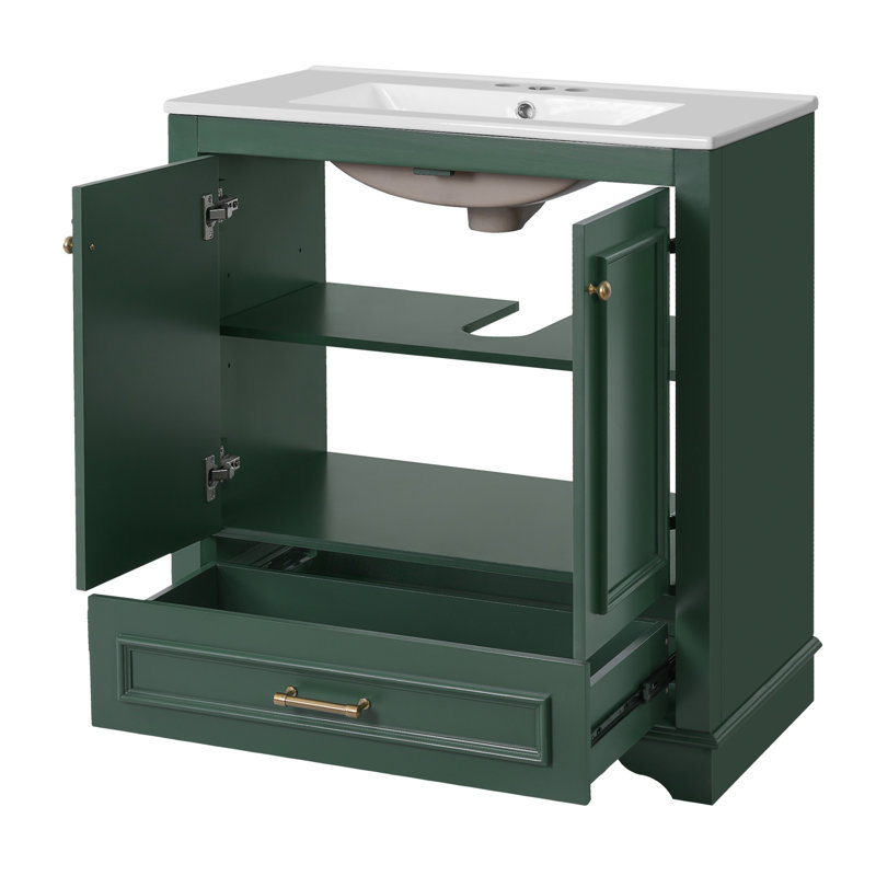 Meuble-lavabo 30 po avec lavabo en céramique, Vert