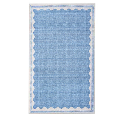 Scalloped Machine Washable Rug Modern Solid Floor Mats with Non-Slip Backing, Stain-Resistant Low Pile Accent Rug, Contemporary Indoor Carpet for Living Room, Bedroom, Office