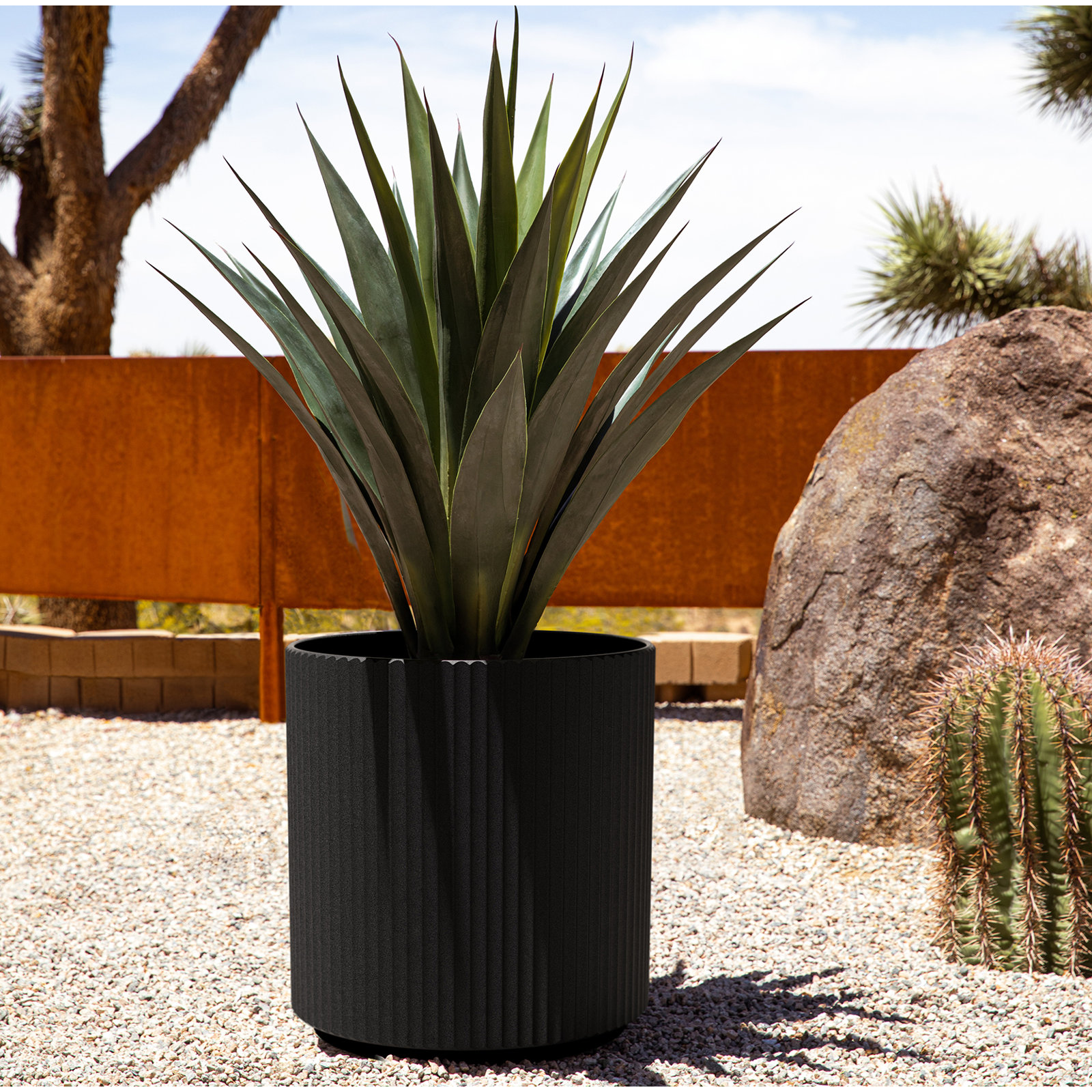 Demi Series 19" Pot Planter, Black, 1, 19.75" H x 18.5" W x 18.5" D