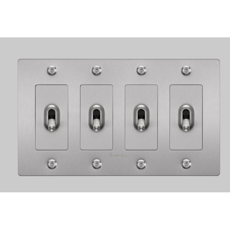 4G Toggle / Linear / With Logo, Steel, 4 Gang
