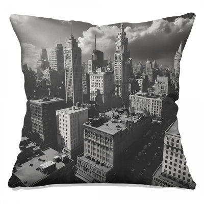 Black White Cityscape Double Sided Throw Pillows