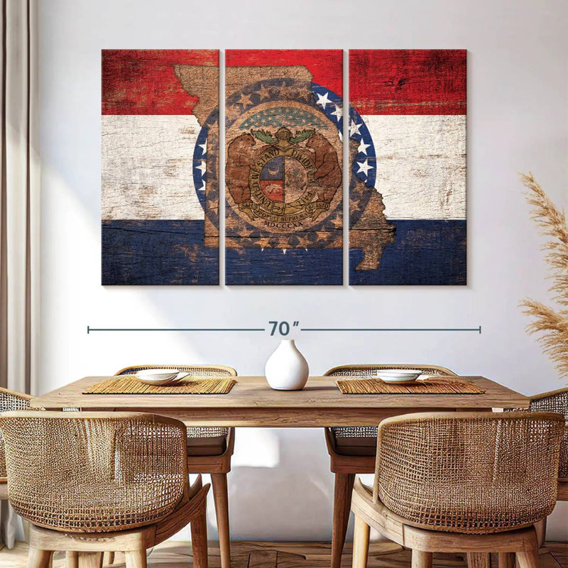 Borges State Map Over Missouri Flag, 42" H x 65" W