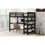 Lit mezzanine simple avec tablettes de rangement et bureau sous le lit, espresso-336205148-336205151